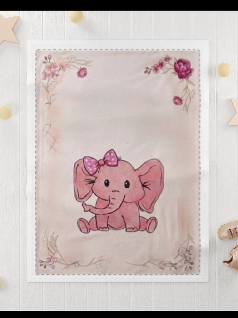 Custom Art Elephant Floral Baby Blanket Soft Fleece Gift Girl Nursery
